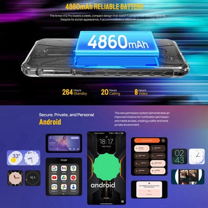 Ulefone Armor X12 Pro, IP68/IP69K Rugged Phone, 5.45 inch Android 15 MediaTek Helio G36 Octa Core, Network: 4G, NFC, 4GB+64GB