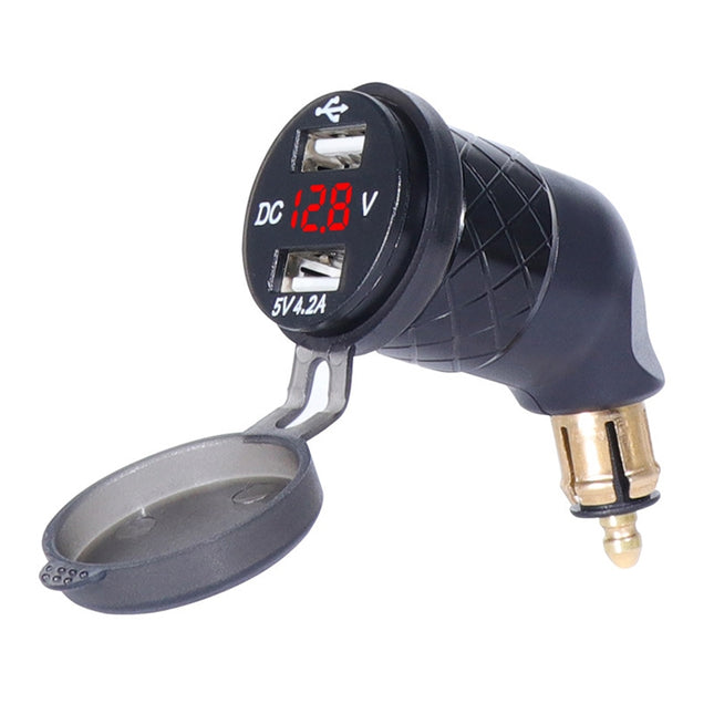 German EU Plug Special Motorcycle Elbow Charger Dual USB Voltmeter 4.2A Charger, Black, Blue, Gold