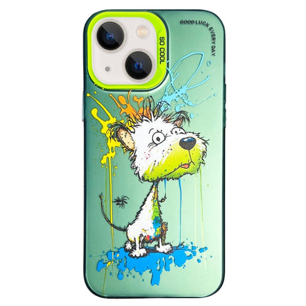 Double Layer Color Silver Series Animal Oil Painting Phone Case, For iPhone 14