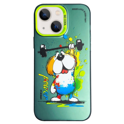 Double Layer Color Silver Series Animal Oil Painting Phone Case, For iPhone 14