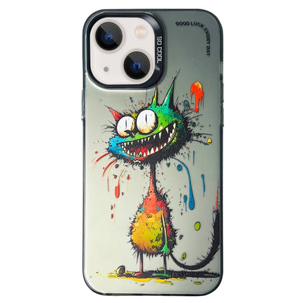 Double Layer Color Silver Series Animal Oil Painting Phone Case, For iPhone 14