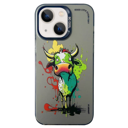 Double Layer Color Silver Series Animal Oil Painting Phone Case, For iPhone 14