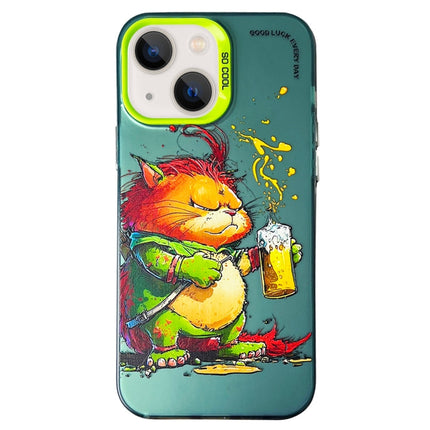 Double Layer Color Silver Series Animal Oil Painting Phone Case, For iPhone 14