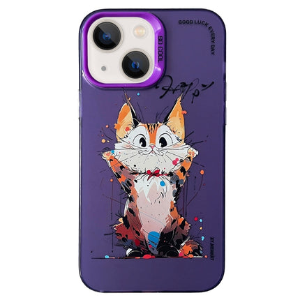 Double Layer Color Silver Series Animal Oil Painting Phone Case, For iPhone 14