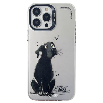 Double Layer Color Silver Series Animal Oil Painting Phone Case, For iPhone 14 Pro