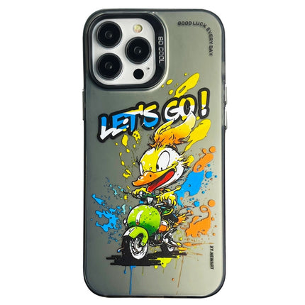 Double Layer Color Silver Series Animal Oil Painting Phone Case, For iPhone 13 Pro Max