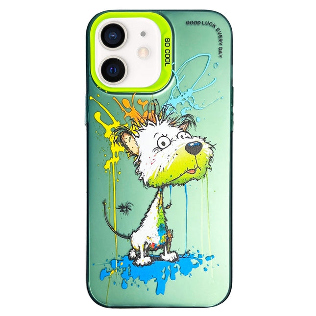 Double Layer Color Silver Series Animal Oil Painting Phone Case, For iPhone 12