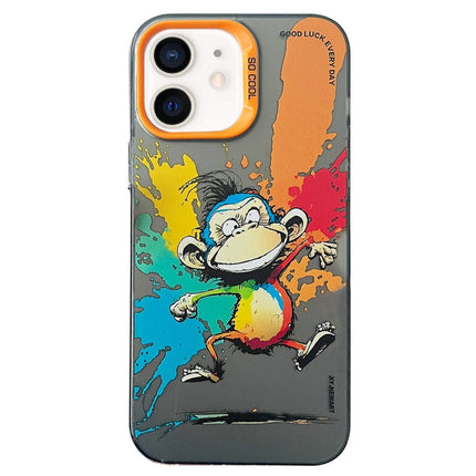 Double Layer Color Silver Series Animal Oil Painting Phone Case, For iPhone 12