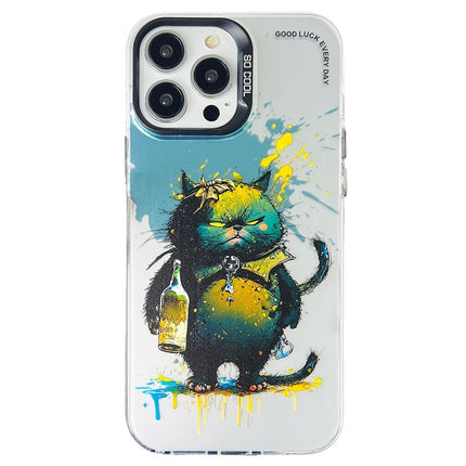 Double Layer Color Silver Series Animal Oil Painting Phone Case, For iPhone 15 Pro Max