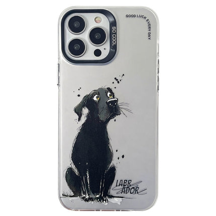 Double Layer Color Silver Series Animal Oil Painting Phone Case, For iPhone 15 Pro Max