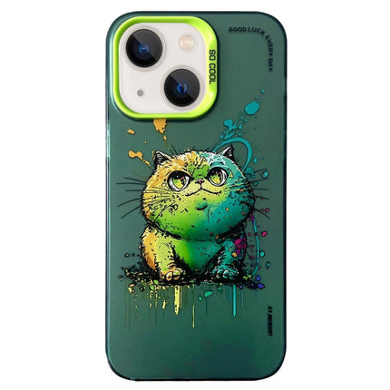 Double Layer Color Silver Series Animal Oil Painting Phone Case, For iPhone 15 Plus