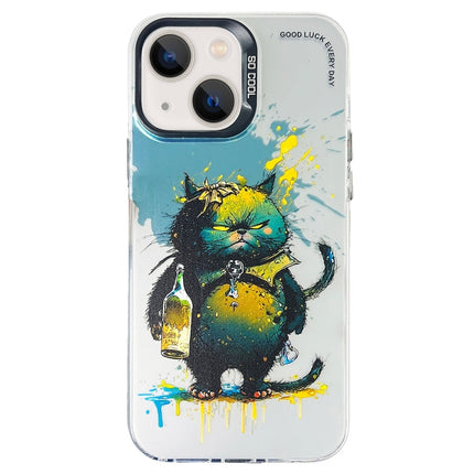 Double Layer Color Silver Series Animal Oil Painting Phone Case, For iPhone 15