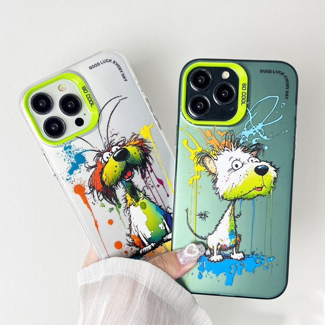 Double Layer Color Silver Series Animal Oil Painting Phone Case, For iPhone 14 Pro Max
