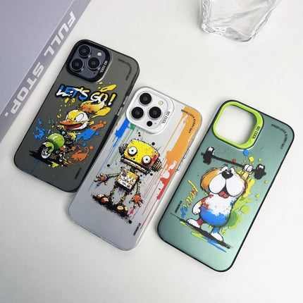 Double Layer Color Silver Series Animal Oil Painting Phone Case, For iPhone 13 Pro Max