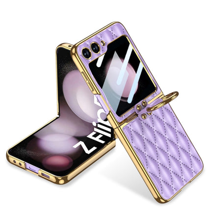 GKK Integrated Plating Diamond Texture PU Phone Case with Ring, For Samsung Galaxy Z Flip6/7 FE, For Samsung Galaxy Z Flip7 5G, For Samsung Galaxy Z Flip5