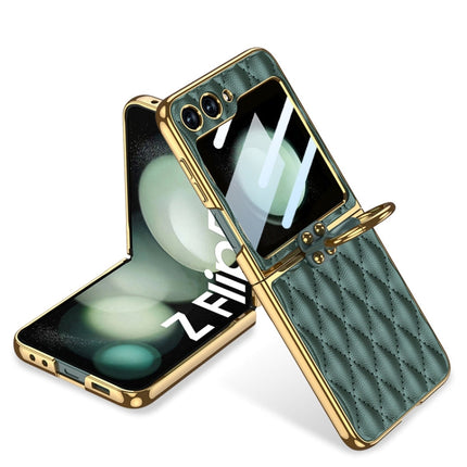 GKK Integrated Plating Diamond Texture PU Phone Case with Ring, For Samsung Galaxy Z Flip6/7 FE, For Samsung Galaxy Z Flip7 5G, For Samsung Galaxy Z Flip5