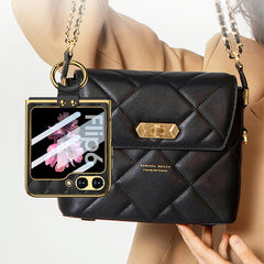 GKK Integrated Plating Diamond Texture PU Phone Case with Ring, For Samsung Galaxy Z Flip6, For Samsung Galaxy Z Flip5