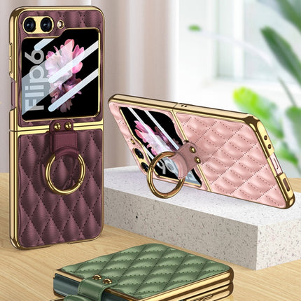 GKK Integrated Plating Diamond Texture PU Phone Case with Ring, For Samsung Galaxy Z Flip6/7 FE, For Samsung Galaxy Z Flip7 5G, For Samsung Galaxy Z Flip5