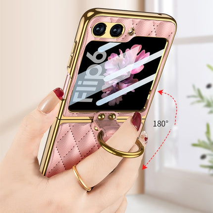 GKK Integrated Plating Diamond Texture PU Phone Case with Ring, For Samsung Galaxy Z Flip6/7 FE, For Samsung Galaxy Z Flip7 5G, For Samsung Galaxy Z Flip5