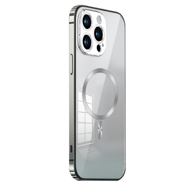 MagSafe Magnetic Stainless Steel Frame Transparent TPU Phone Case, For iPhone 14, For iPhone 14 Pro Max
