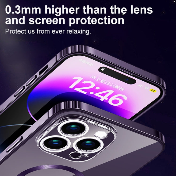 MagSafe Magnetic Stainless Steel Frame Transparent TPU Phone Case, For iPhone 14 Plus, For iPhone 14, For iPhone 14 Pro, For iPhone 14 Pro Max, For iPhone 13 Pro Max, For iPhone 13 Pro, For iPhone 13, For iPhone 12