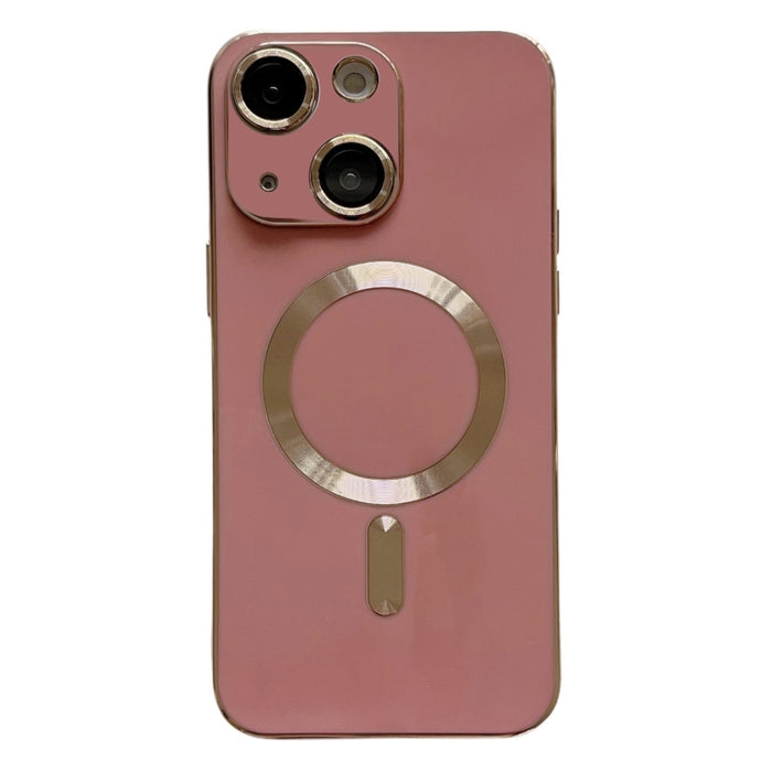 For iPhone 15 Magsafe Plating TPU Phone Case with Lens Film(Rose Red)