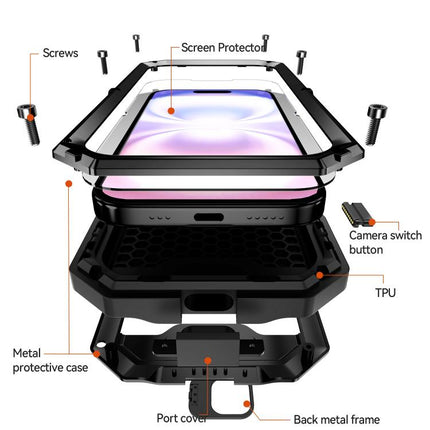 R-JUST Sliding Camera IP54 Life Waterproof Holder Phone Case, For iPhone 16 Pro, For iPhone 16 Plus, For iPhone 16, For iPhone 15 Pro Max, For iPhone 15 Pro, For iPhone 15 Plus