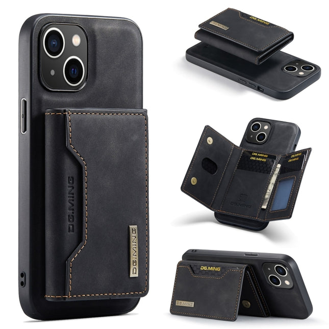 DG.MING M2 Series 3-Fold Card Bag Wallet Leather Phone Case, For iPhone 16, For iPhone 15 Pro Max, For iPhone 15 Pro, For iPhone 15 Plus