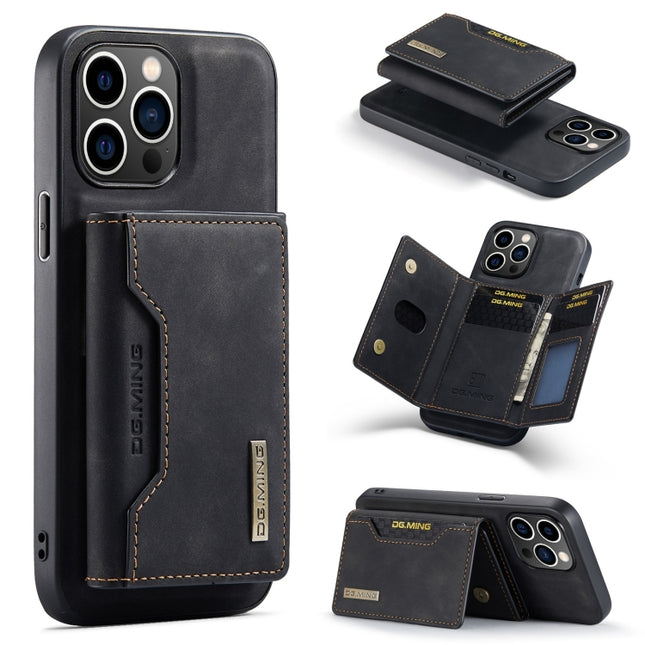 DG.MING M2 Series 3-Fold Card Bag Wallet Leather Phone Case, For iPhone 16, For iPhone 15 Pro Max, For iPhone 15 Pro, For iPhone 15 Plus