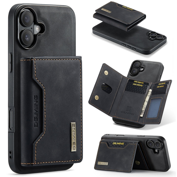 DG.MING M2 Series 3-Fold Card Bag Wallet Leather Phone Case, For iPhone 16, For iPhone 15 Pro Max, For iPhone 15 Pro, For iPhone 15 Plus