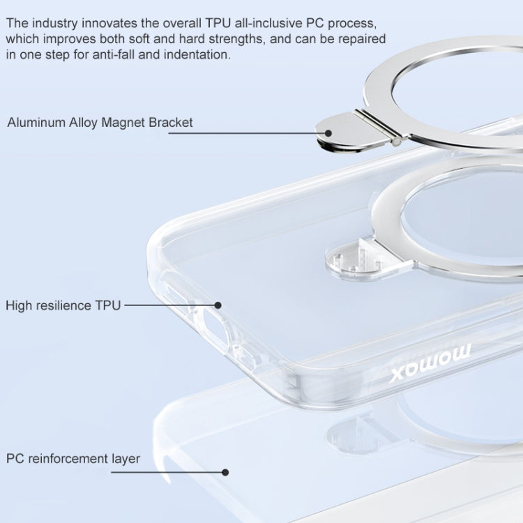 MOMAX Magsafe Metal Holder Clear Phone Case, For iPhone 15 Pro Max, For iPhone 15 Pro, For iPhone 15 Plus, For iPhone 15