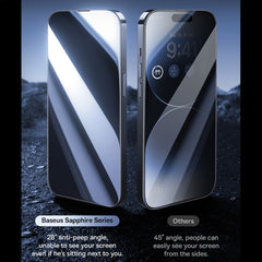 Baseus Sapphire Series Dustproof Peep-proof Tempered Glass Film, For iPhone 15