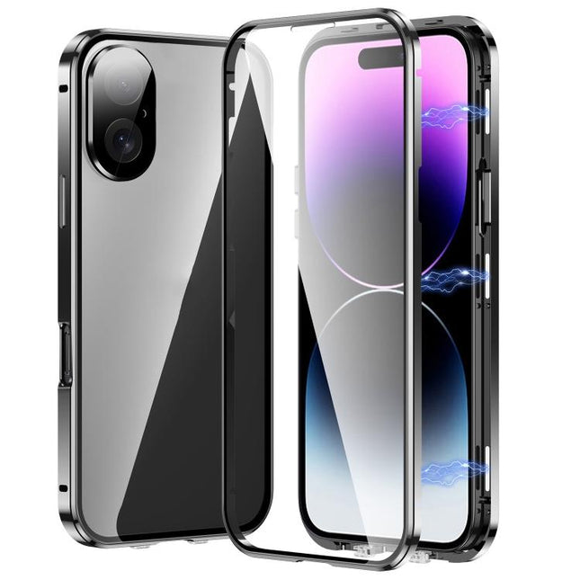 Magnetic Double-buckle HD Tempered Glass Phone Case, For iPhone 17e / 16e, For iPhone 17, For iPhone 16 Pro Max, For iPhone 16 Pro