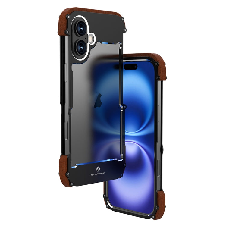 R-JUST Ironwood Generation Metal Hybrid Wood Phone Case, For iPhone 16 Pro Max, For iPhone 16 Pro, For iPhone 16 Plus, For iPhone 16, For iPhone 15 Pro Max, For iPhone 15 Pro, For iPhone 15 Plus, For iPhone 15