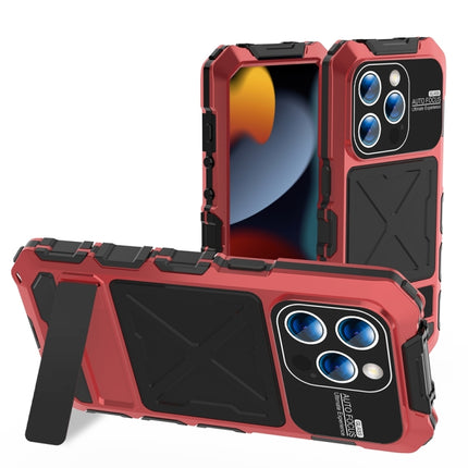 R-JUST Metal + Silicone + Tempered Glass Life Waterproof Phone Case with Holder, For iPhone 15 Pro Max, For iPhone 15 Pro, For iPhone 15 Plus, For iPhone 15
