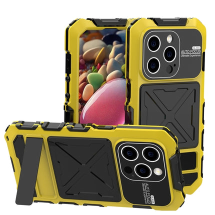 R-JUST Metal + Silicone + Tempered Glass Life Waterproof Phone Case with Holder, For iPhone 15 Pro Max, For iPhone 15 Pro, For iPhone 15 Plus, For iPhone 15