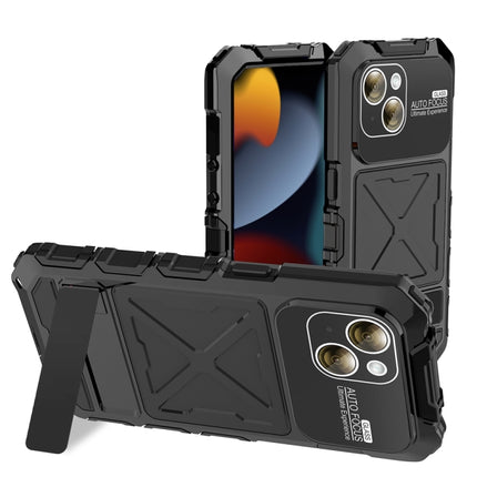R-JUST Metal + Silicone + Tempered Glass Life Waterproof Phone Case with Holder, For iPhone 15 Pro Max, For iPhone 15 Pro, For iPhone 15 Plus, For iPhone 15