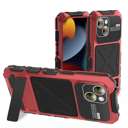 R-JUST Metal + Silicone + Tempered Glass Life Waterproof Phone Case with Holder, For iPhone 15 Pro Max, For iPhone 15 Pro, For iPhone 15 Plus, For iPhone 15