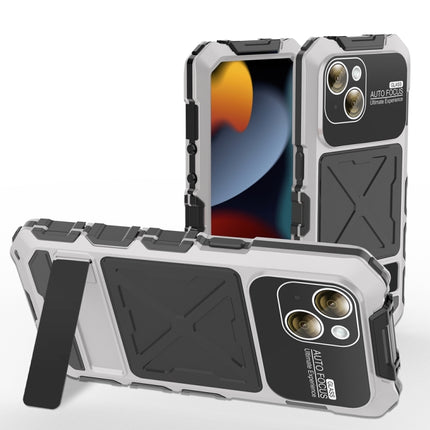 R-JUST Metal + Silicone + Tempered Glass Life Waterproof Phone Case with Holder, For iPhone 15 Pro Max, For iPhone 15 Pro, For iPhone 15 Plus, For iPhone 15