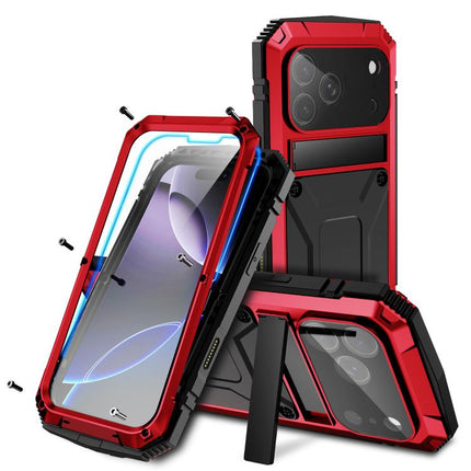 R-JUST Metal + Silicone + Tempered Glass Life Waterproof Phone Case with Holder, For iPhone 18, For iPhone 18 Pro, For iPhone 18 Pro Max, For iPhone 17 Pro Max, For iPhone 17 Pro, For iPhone 17