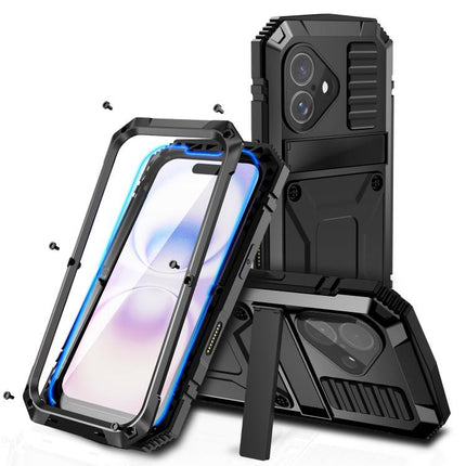 R-JUST Metal + Silicone + Tempered Glass Life Waterproof Phone Case with Holder, For iPhone 18, For iPhone 18 Pro, For iPhone 18 Pro Max, For iPhone 17 Pro Max, For iPhone 17 Pro, For iPhone 17