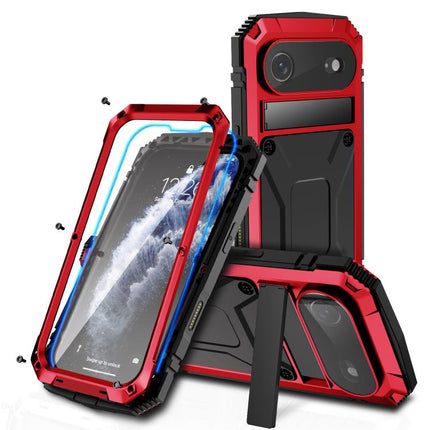 R-JUST Metal + Silicone + Tempered Glass Life Waterproof Phone Case with Holder, For iPhone Air, For iPhone 15 Pro Max, For iPhone 15 Pro, For iPhone 15 Plus, For iPhone 15