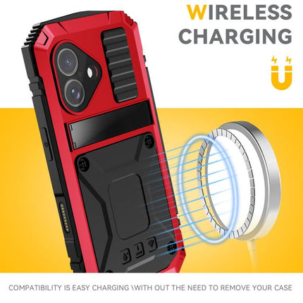 R-JUST Metal + Silicone + Tempered Glass Life Waterproof Phone Case with Holder, For iPhone 18, For iPhone 18 Pro, For iPhone 18 Pro Max, For iPhone 17 Pro Max, For iPhone 17 Pro, For iPhone 17