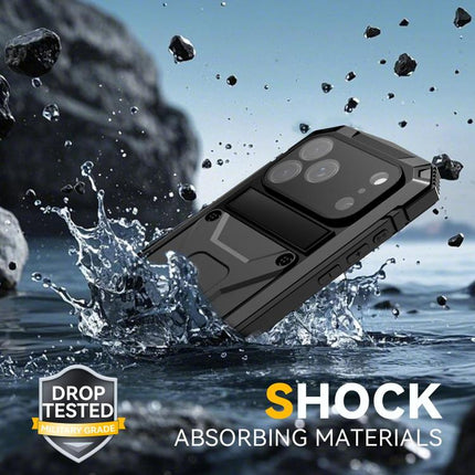 R-JUST Metal + Silicone + Tempered Glass Life Waterproof Phone Case with Holder, For iPhone 18 Pro, For iPhone 18 Pro Max, For iPhone 17 Pro Max, For iPhone 17 Pro, For iPhone 17, For iPhone Air