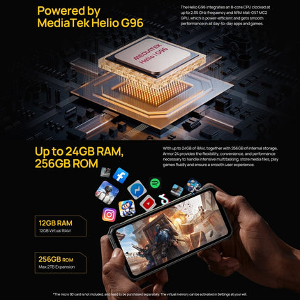 Ulefone Armor 24, Rugged Phone, Side Fingerprint, 22000mAh, 6.78 inch Android 14 MediaTek Helio G96 Octa Core, Network: 4G, NFC, Armor 24