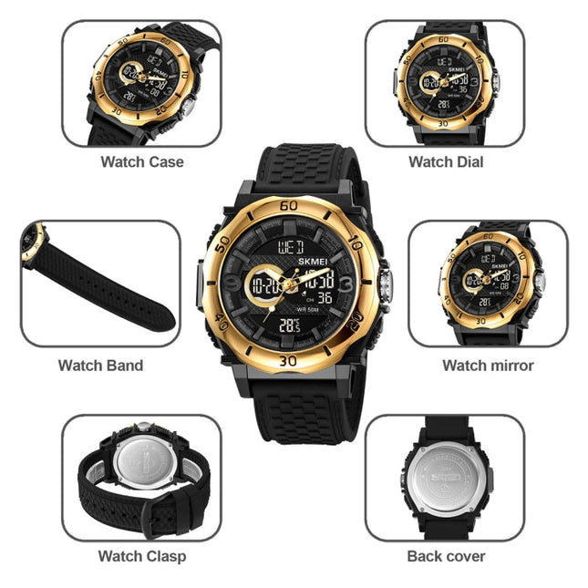 SKMEI 2098 Multifunctional Men 50M Waterproof Thermometer Dual Display Digital Wrist Watch