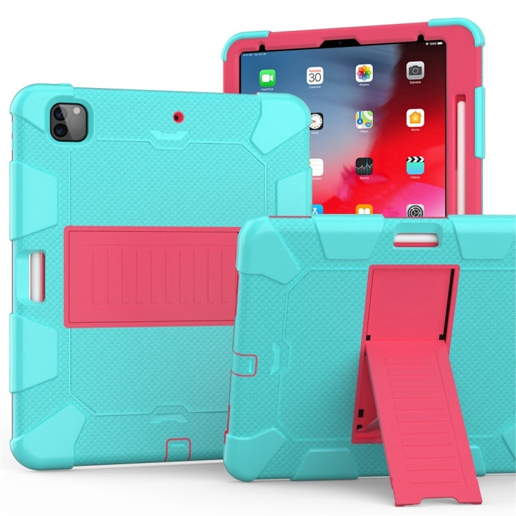 For iPad Pro 12.9 (2018) / (2020) Shockproof Two-Color Silicone Protective Case with Holder, For iPad Pro 12.9 (2018) / (2020)