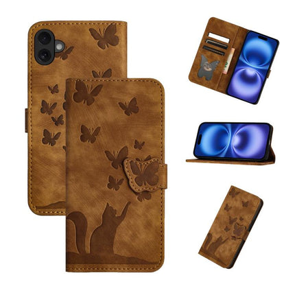Butterfly Cat Embossing Flip Leather Phone Case, For iPhone 17 Pro Max, For iPhone 17 Pro, For iPhone 17, For iPhone Air