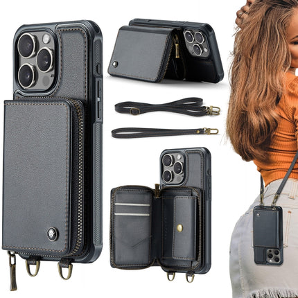 JEEHOOD C22 Series Zipper Wallet Leather Phone Case with Dual Lanyard, For iPhone 17 Pro Max, For iPhone 17 Pro, For iPhone Air, For iPhone 16 Pro Max