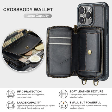 JEEHOOD C22 Series Zipper Wallet Leather Phone Case with Dual Lanyard